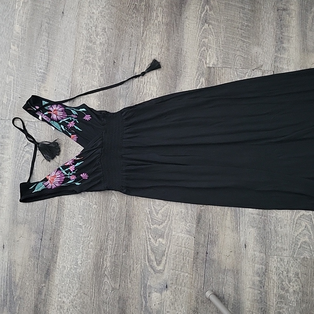 Embroidered Black Maxi Dress Size XS